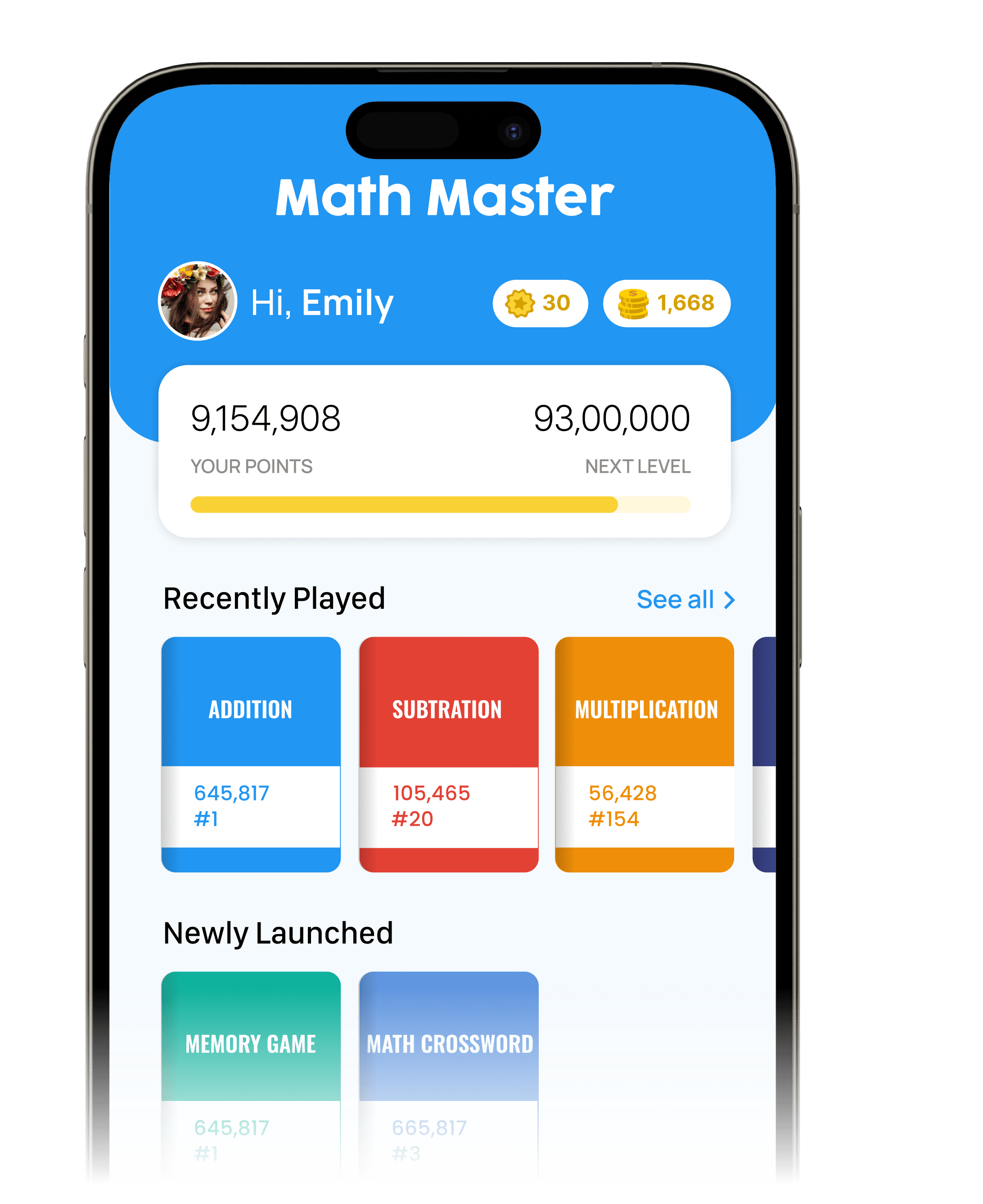 Math Master app screenshot showing a division question with multiple choice answers